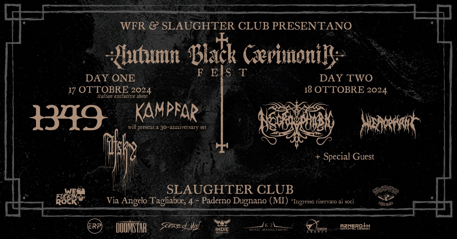 1349 + KAMPFAR + NECROPHOBIC + HIEROPHANT – dal vivo all’Autumn Black Caerimonia Fest, allo Slaughter Club il 17-18 ottobre 2024