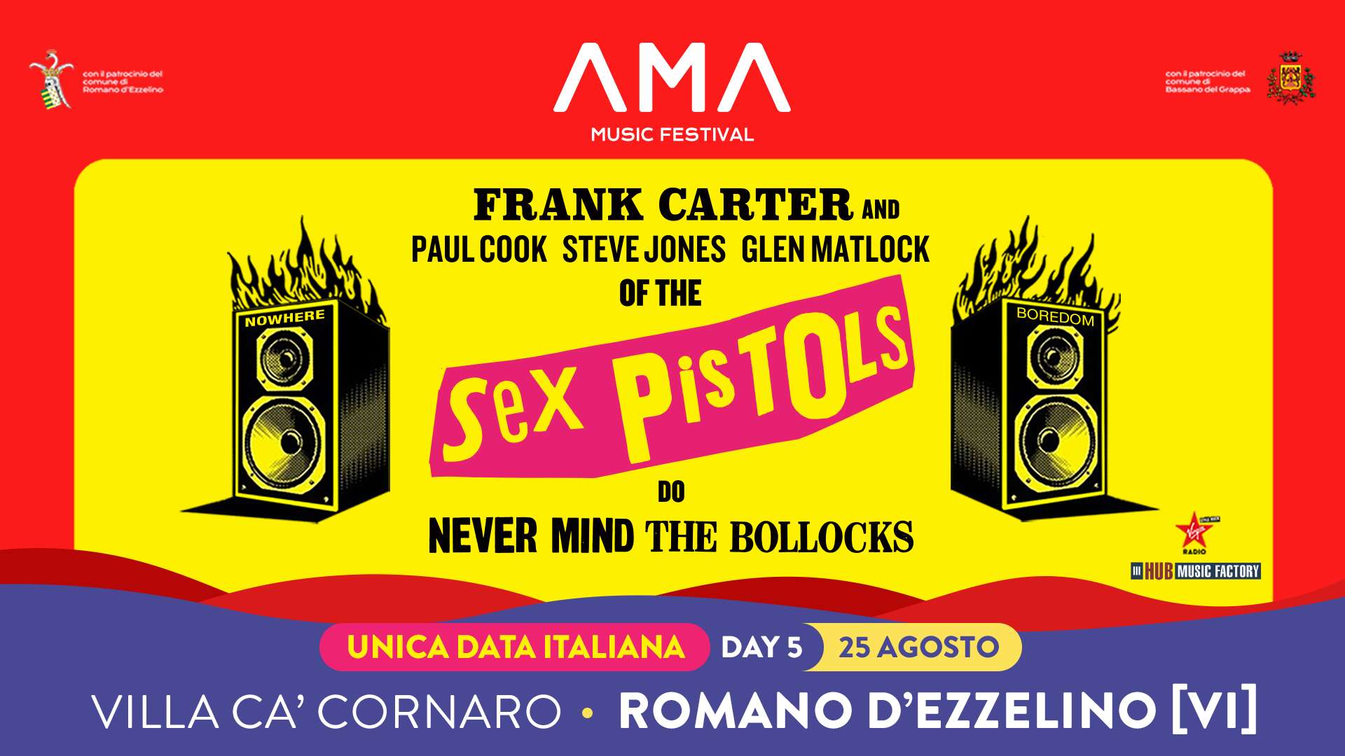 FRANK CARTER  +  PAUL COOK, STEVE JONES, GLEN MATLOCK (THE  SEX PISTOLS) – suoneranno tutto “Never Mind The Bollocks” all’AMA Festival in provincia di Vicenza