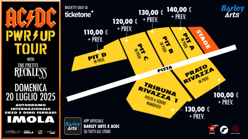 AC/DC – la mappa dell’area concerto di Imola e i prezzi dei biglietti, in vendita da domani 7 febbraio